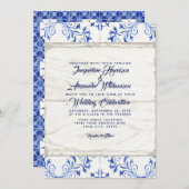 素朴な農家の農場のLapisの青く白い木製のタイル 招待状 (正面/裏面)