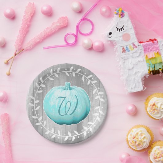 素朴な農家の青いカボチャ及びリース ペーパープレート (パーティー)