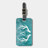 素朴な農家の(雄ジカの)枝角及びティール（緑がかった色）は金属錆つきました ラゲッジタグ (正面縦)