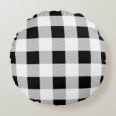 素朴な農家シックな黒と白の格子柄 ラウンドクッション (正面)