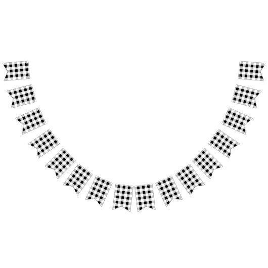 素朴な農家スタイルのブラックアンドホワイトのバイソン柄パーティー バンティングフラッグ (全)