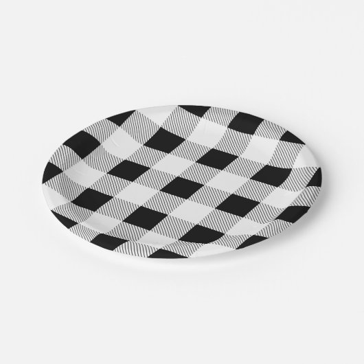 素朴な農家スタイルのブラックアンドホワイトのバイソン柄パーティー ペーパープレート (アングル)