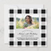 素朴な農家白黒バッファロープレイドパーティー 招待状 (正面)