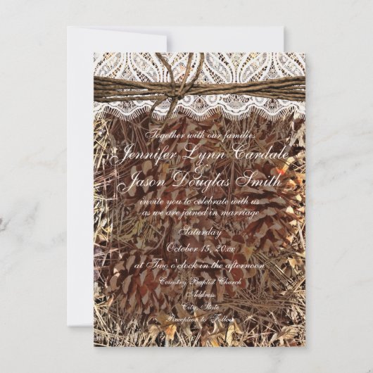 素朴な迷彩柄のカムフラージュのレースの結婚式招待状 招待状 (裏面)