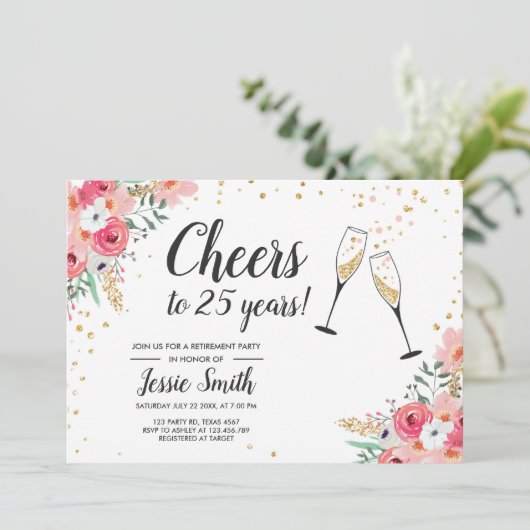 素朴な退職のパーティの招待状の花柄 招待状 (スタンド正面)