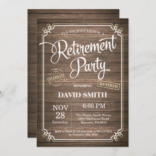 素朴な退職のパーティの招待状カード木 招待状 (正面/裏面)