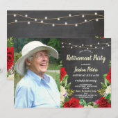 素朴な退職パーティーのチャーク 赤いバラの写真 招待状 (正面/裏面)