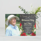 素朴な退職パーティーのチョークの赤いバラの写真 招待状 (スタンド正面)