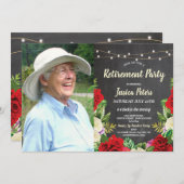 素朴な退職パーティーのチョークの赤いバラの写真 招待状 (正面/裏面)