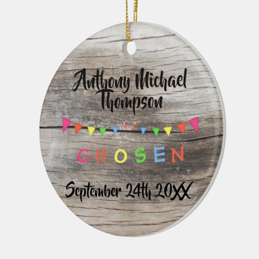 素朴な選ばれた-採用される-旗のカスタムの名前日付 セラミックオーナメント (左)