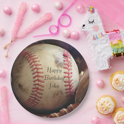 素朴な野球のハッピーバースデーの名札 ペーパープレート (パーティー)