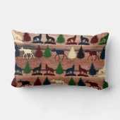 素朴な野生のアメリカヘラジカのオオカミの荒野山の小屋 ランバークッション (裏面)