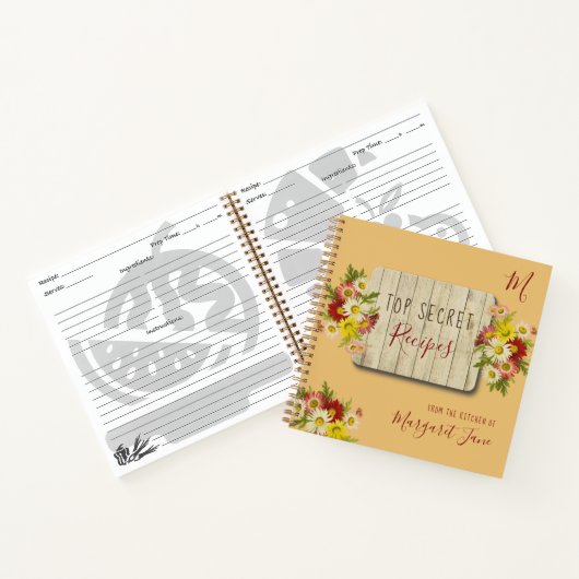素朴な野生の花のモノグラム名前の料理日記 ノートブック (内部)