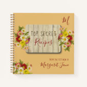 素朴な野生の花のモノグラム名前の料理日記 ノートブック (正面)