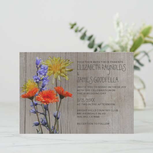 素朴な野生の花の結婚式招待状 招待状 (スタンド正面)
