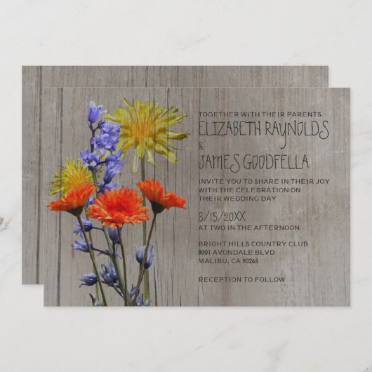 素朴な野生の花の結婚式招待状 招待状 (正面/裏面)