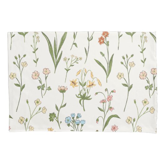 素朴な野生の花の草原 手描き 多彩 枕カバー (正面)