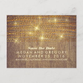 素朴な金ゴールドグリッター紙吹雪ライトは日付を保存 案内ポストカード