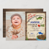 素朴な釣りの1歳誕生日男の子の写真 招待状 (正面/裏面)