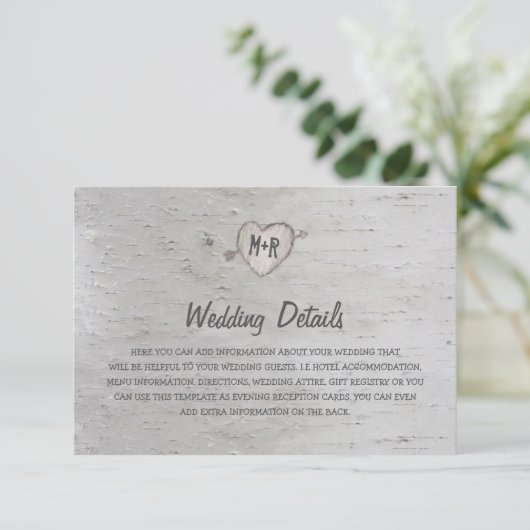 素朴な銀の白樺の木の結婚式の詳細 招待状 (スタンド正面)