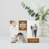 素朴な銅色のクリスマス 3 枚の写真の コラージュ シーズンポストカード (スタンド正面)