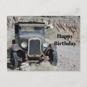 素朴な錆びた車の写真の誕生日 ポストカード