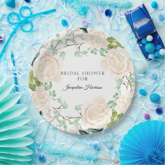 素朴な開花のブライダルシャワーの花のアイボリーのモモは上がりました ペーパープレート (パーティー)