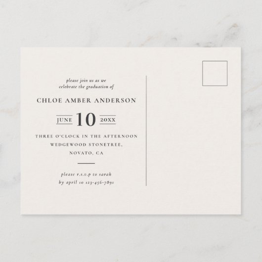 素朴な雄鹿および花柄はパーティの招待状を卒業させます 案内ポストカード (裏面)