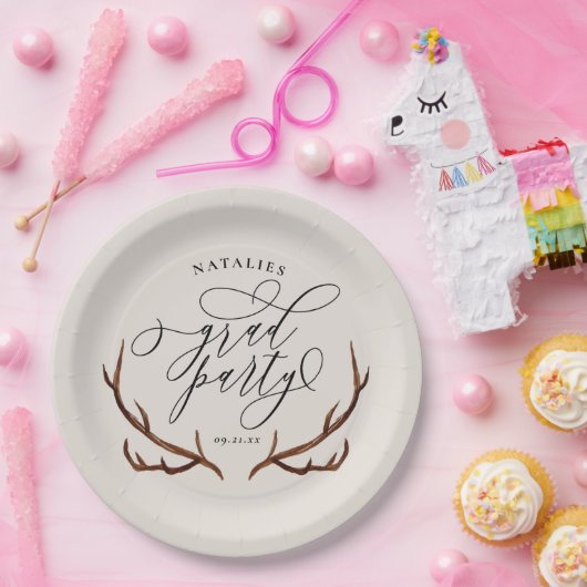 素朴な雄鹿の(雄ジカの)枝角の卒業パーティー ペーパープレート (パーティー)