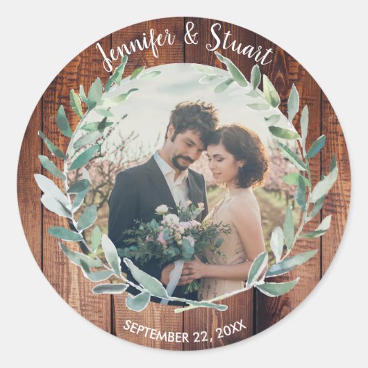 素朴な離れ木の写真の水の色の結婚 ラウンドシール (正面)
