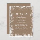 素朴な雪の結晶　冬の結婚式　Save the Date カード (正面/裏面)