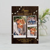 素朴な雰囲気の3枚の写真の組み合わせとゴールドのフェアリーライト 箔シーズンカード (立ち正面)