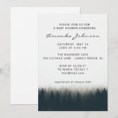 素朴な霧の森の松の木の森のベイビーシャワー 招待状 (正面/裏面)