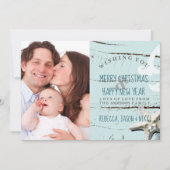 素朴な青いシーシェルビーチメリークリスマスフォト シーズンカード (正面)