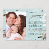 素朴な青いシーシェルビーチメリークリスマスフォト シーズンカード (正面/裏面)