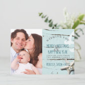 素朴な青いシーシェルビーチメリークリスマスフォト シーズンカード (スタンド正面)