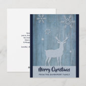 素朴な青いトナカイの地方クリスマス シーズンカード (正面/裏面)