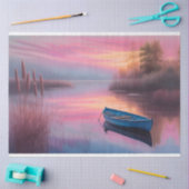 素朴な青いボートピンクの空の反射 薄葉紙 (クラフト)