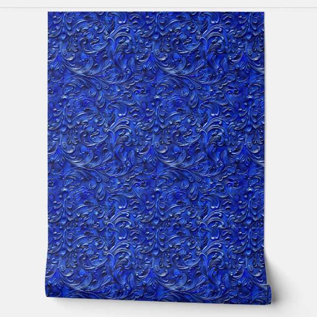 素朴な青い工具付き革 壁紙 (ほどく)