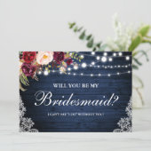 素朴な青い木のライトのレースの花のブライズメイド 招待状 (スタンド正面)