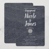 素朴な青い木目調のモダンな納屋スタイルの結婚前お披露目パーティ 招待状 (正面/裏面)