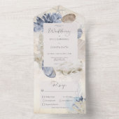 素朴な青い海辺のクリームディナー オールインワン招待状 (内側)