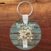 素朴な青い納屋の木の野草の国の結婚式 キーホルダー (正面)