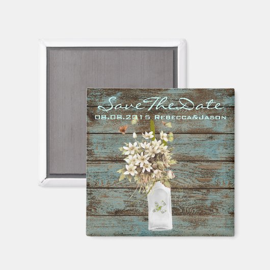 素朴な青い納屋の木の野草の国の結婚式 マグネット (正面/裏面)