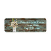 素朴な青い納屋の木の野草の国の結婚式 ラベル (正面)