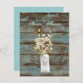 素朴な青い納屋の木の野草の国の結婚式 招待状 (正面/裏面)