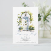 素朴な青い葉のグリーン ハウスウォーミング パーティー 招待状 (スタンド正面)