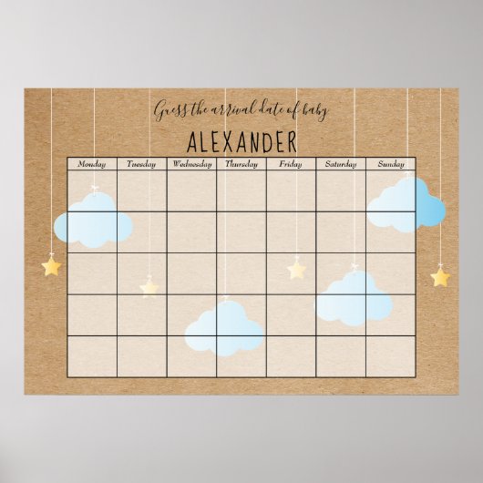 素朴な青い雲と金色の星のデューデート予想ポスター ポスター (正面)