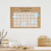 素朴な青い雲と金色の星のデューデート推測ポスター ポスター (キッチン)