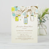 素朴な青と黄色のメイソンジャー ブライダルシャワー 招待状 (スタンド正面)